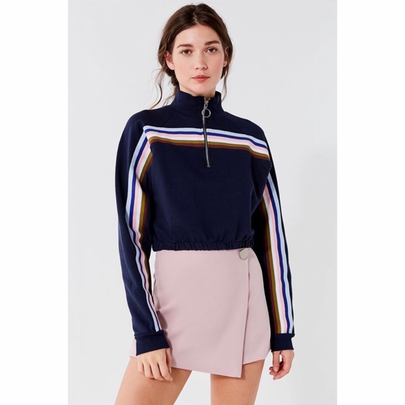 Urban Outfitters Jackets & Blazers - Urban Outfitters Half Zip Crop Navy Striped Jacket